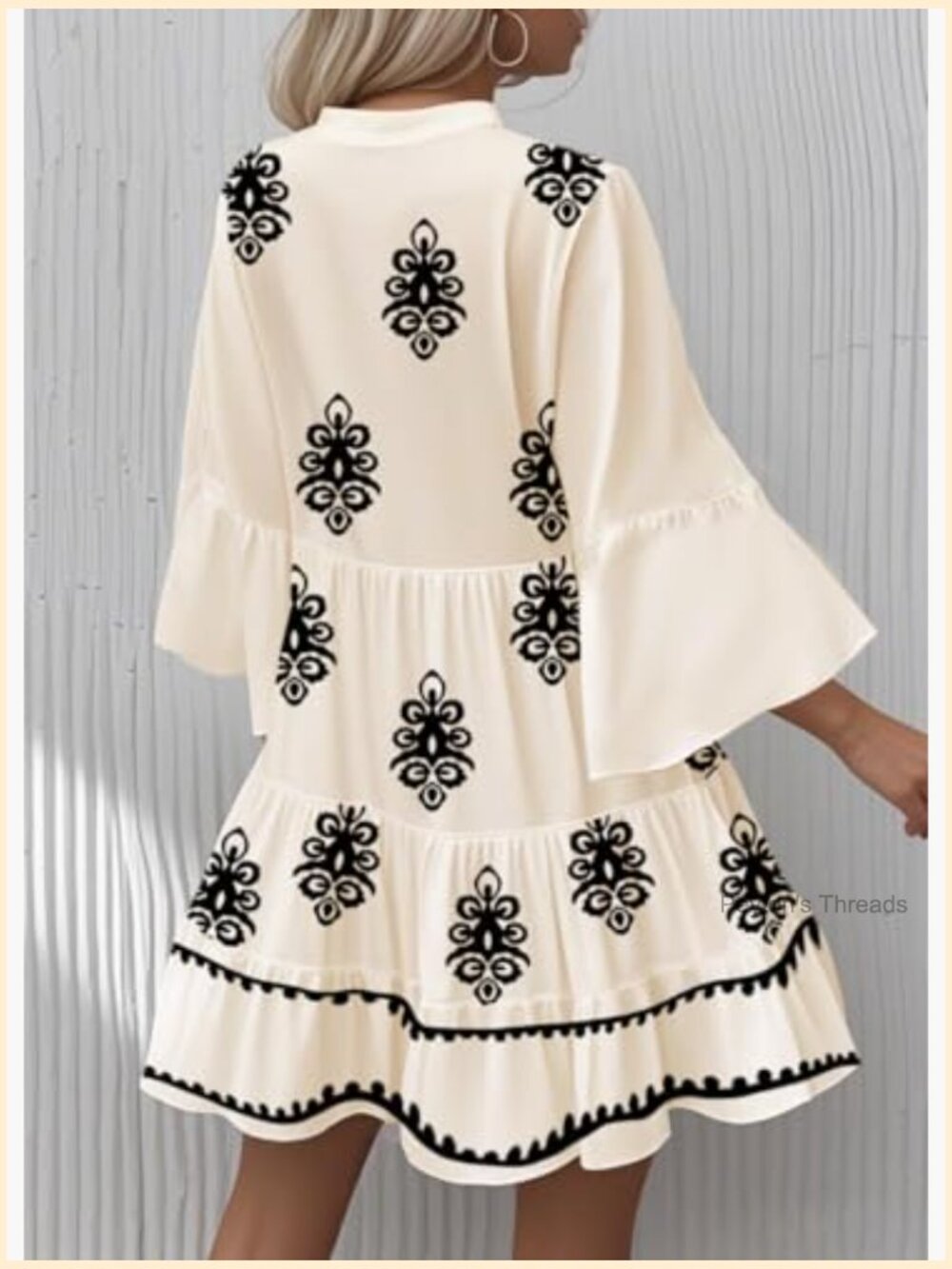 Flowy Ruffle 3/4 Sleeve V Neck Tiered Casual Babydoll Boho Beach Mini Dress - Picture 2 of 4